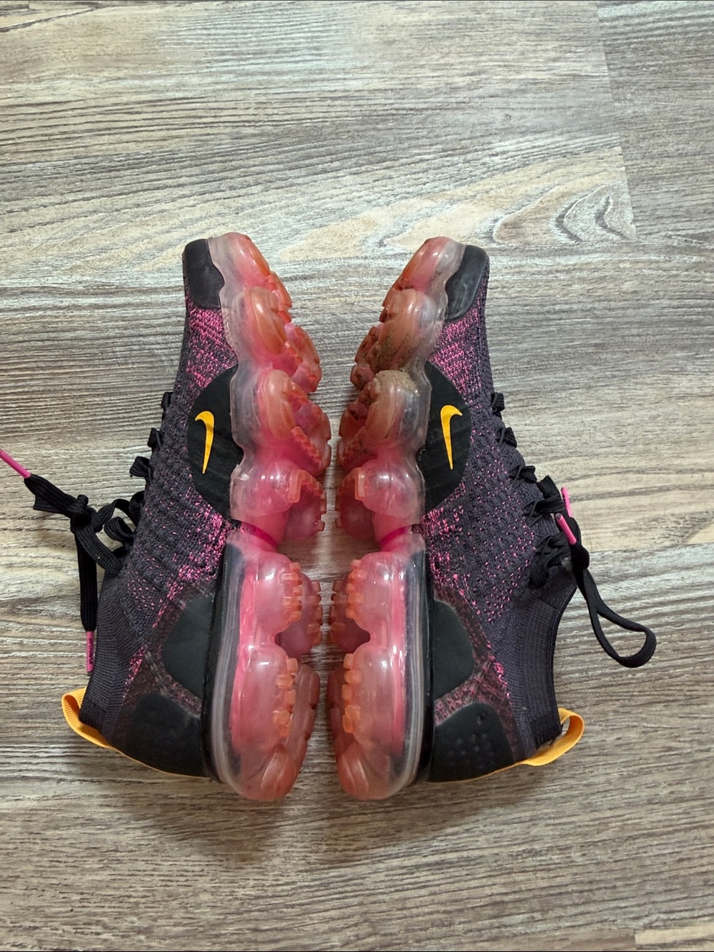 Nike Women's Black & Pink VaporMax with Yellow Swoosh